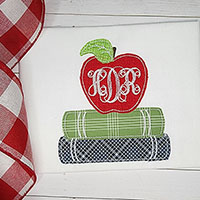 Back to School Apple with Books Machine Applique Design - Triple Stitch